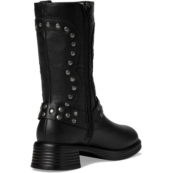NWT (no box) Steve Madden girls valent motorcycle boots, black with metal size 1 - Picture 6 of 8